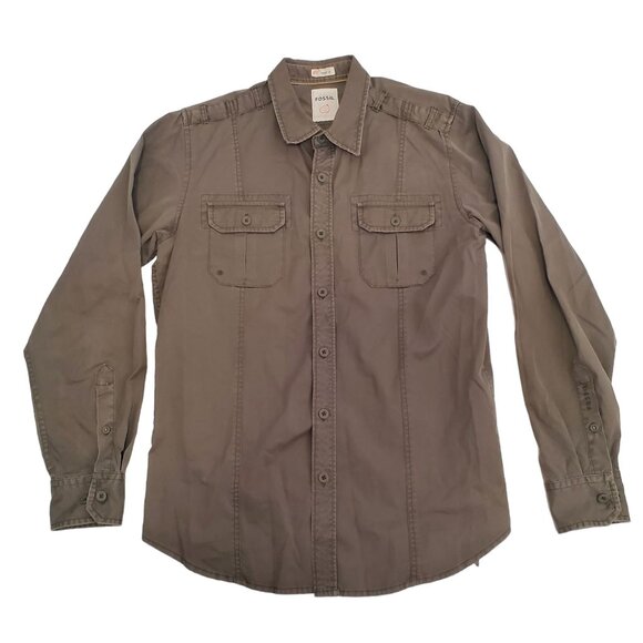 Fossil Mens Vintage Fit Long Sleeve ButtonUp Shirt Size Large Olive Green Cotton - Picture 1 of 8